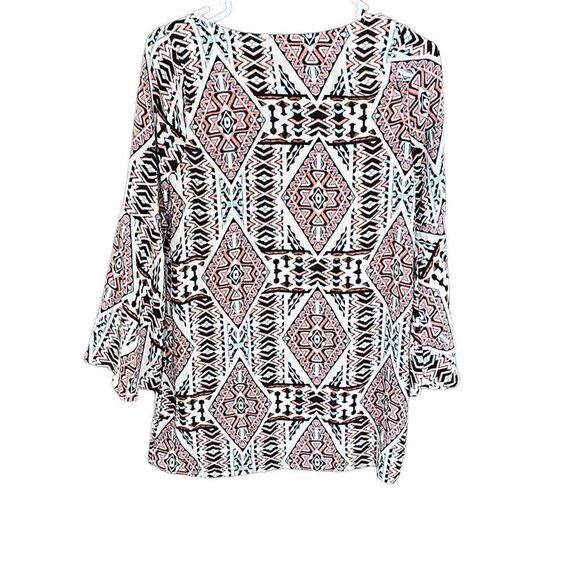 Love Fire Women's Multicolored Bell Sleeves Tie Front Geometric Size XS - Picture 2 of 4